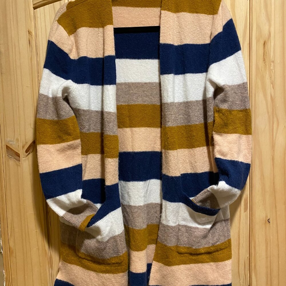 Madewell Kent Bengali Indigo Stripe Wool Alpaca Blend Cardigan SOFT COZY Size XS